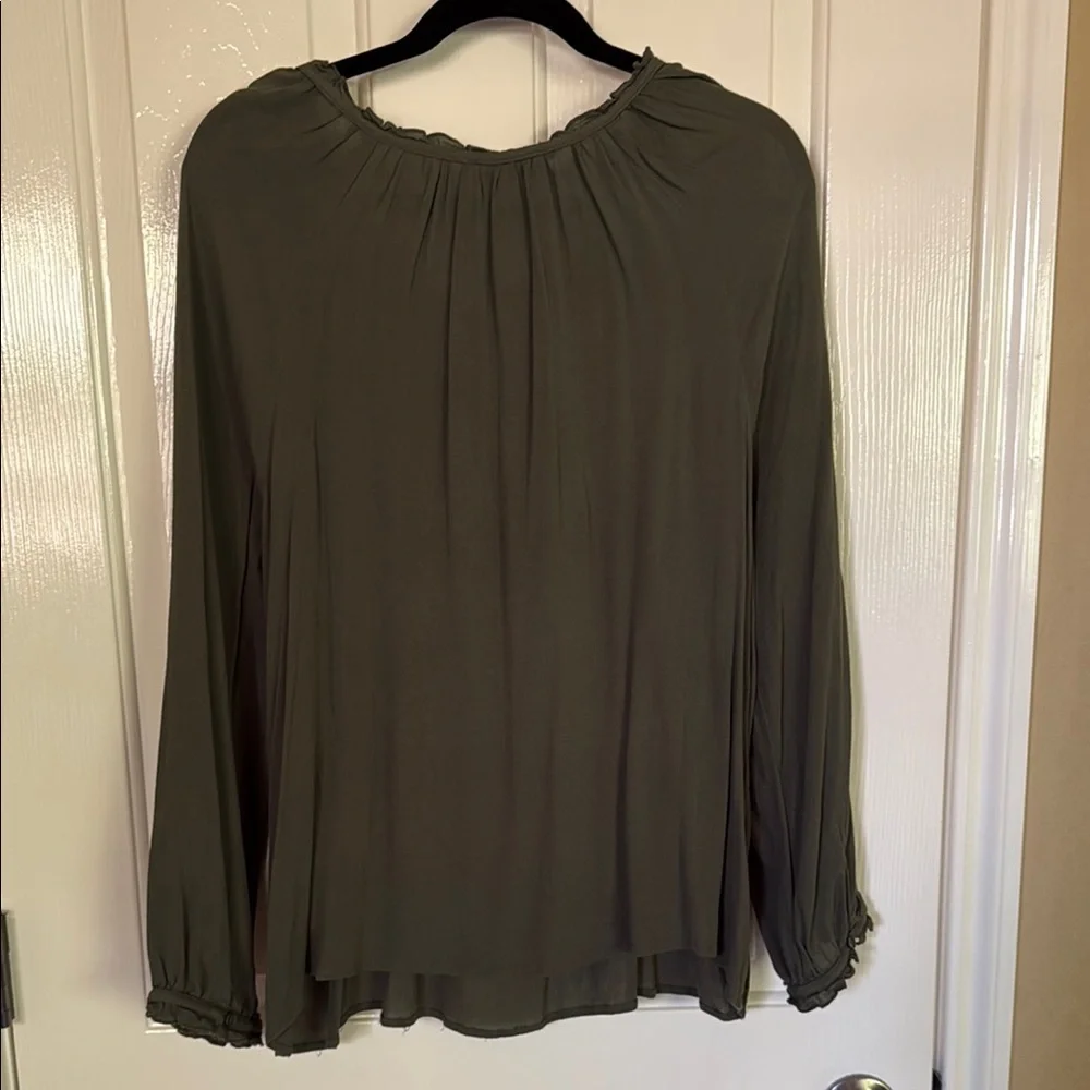 Lucky Brand Olive Green Long Sleeve Tie Front Blouse XL - Picture 4 of 10